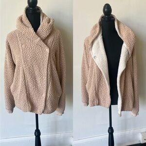 Girls Pink and Cream Teddy Bear Hooded Sherpa Jacket Size XL